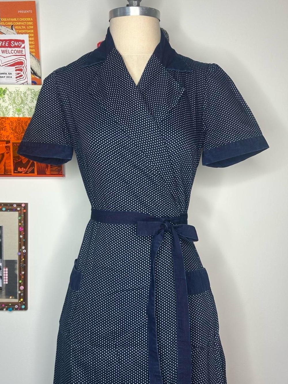 Double RL Ralph Lauren Indigo Polka Dot Cotton Wrap Dress - Picture 2 of 10
